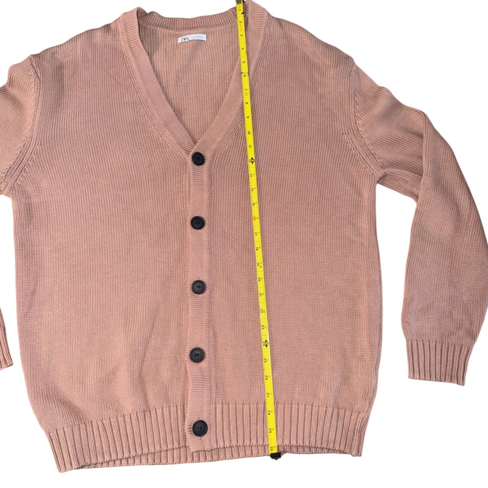 Zara Oversized Cotton Knit Cardigan XL Dusty Rose Button Front - Picture 6 of 11